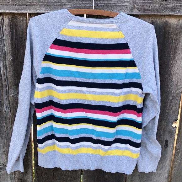 Chaps Women’s Large Grey Striped Cotton Blend Long Sleeve Lightweight Sweater - Picture 3 of 4